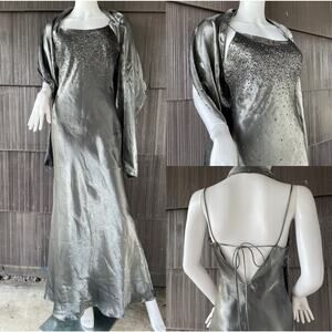 🔥Parco USA Sliver Metallic Stones Embellished Evening Party Formal Dress XS